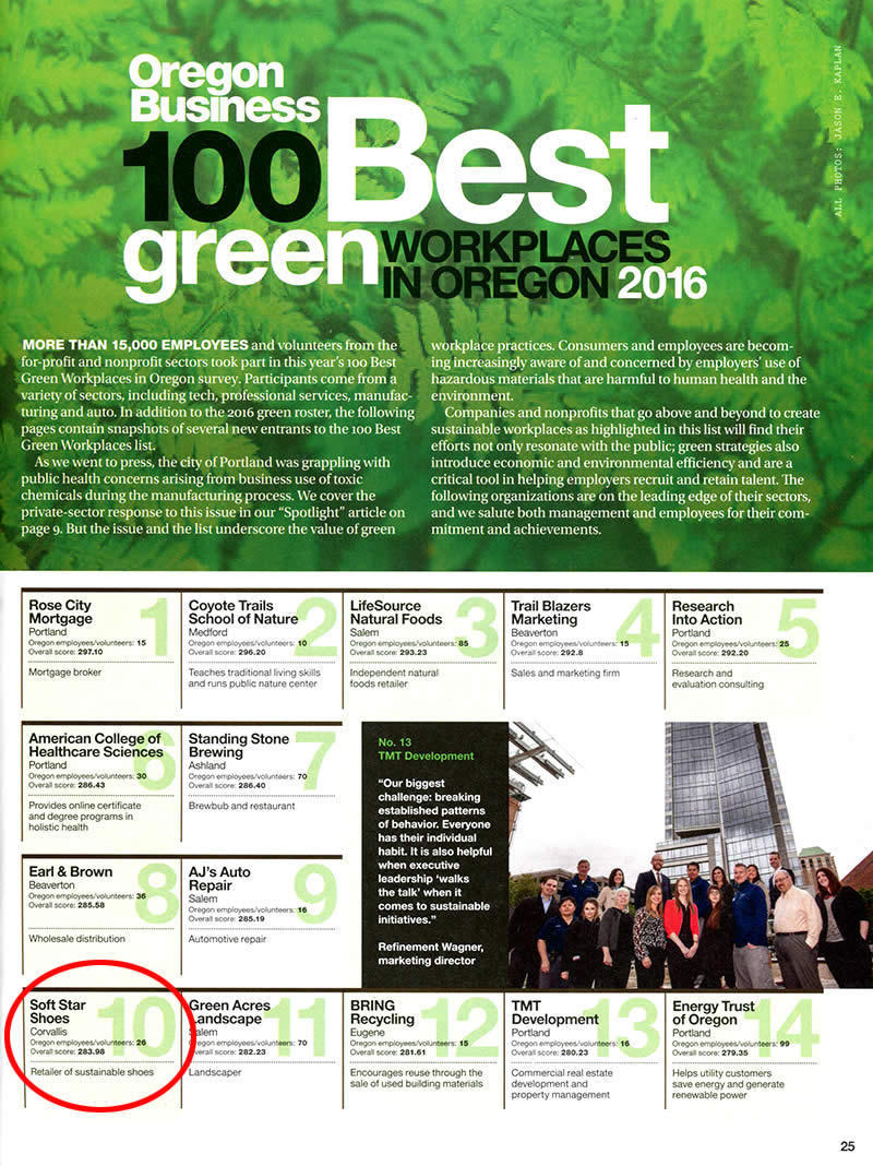Softstar Shoes Top 10 Greenest Companies, by Oregon Business soft-star-shoes-oregon-business-2016